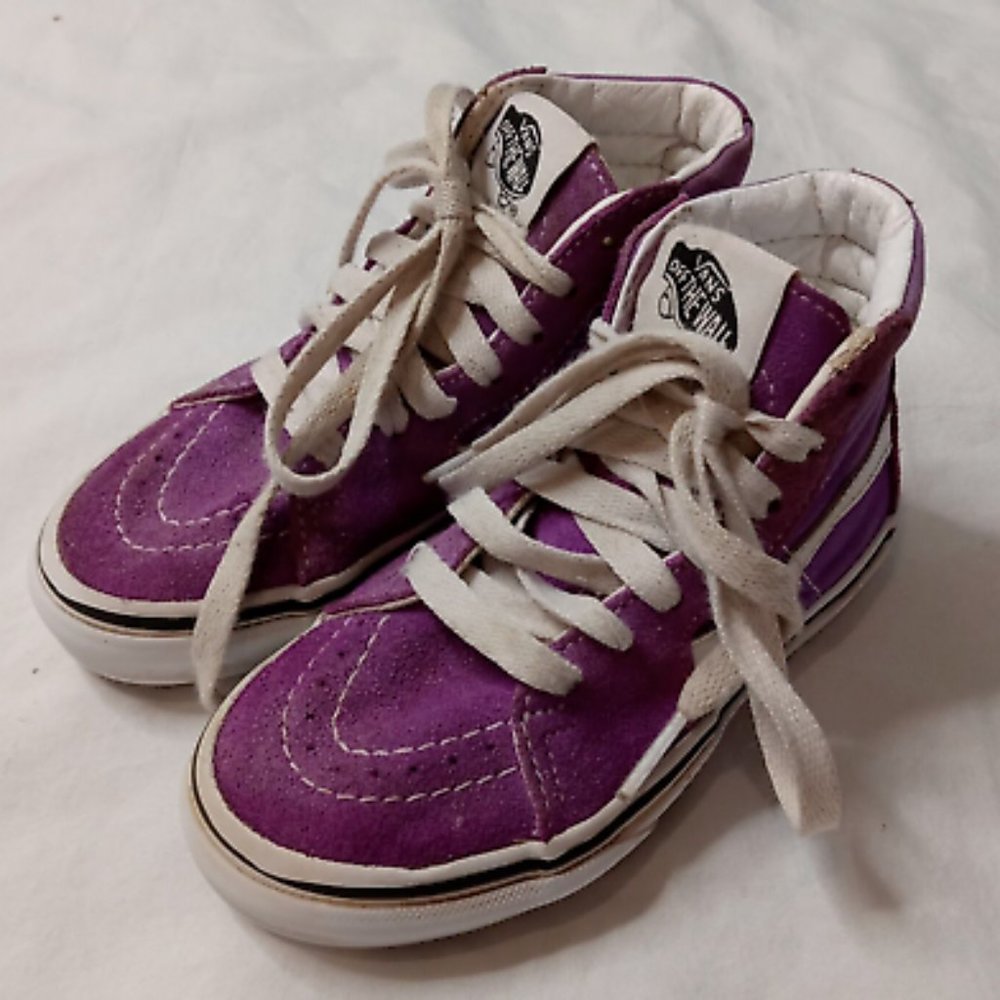 VANs Off the Wall Girls Size 11 Purple High-Top Suede Leather Shoes